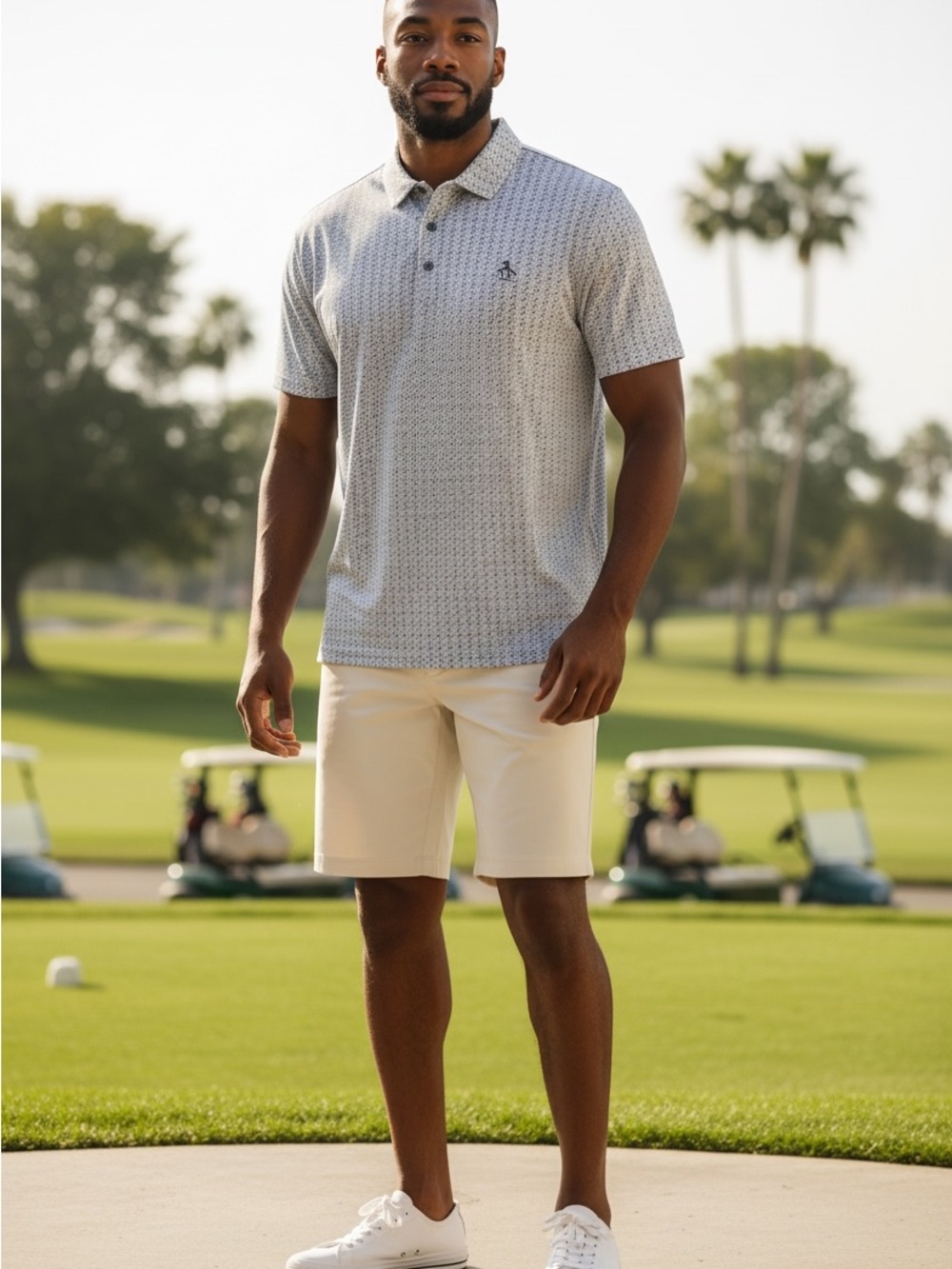 Men's Light Grey Micro-Pattern Polo Shirt